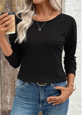 Black Patchwork Long Sleeve Round Neck T Shirt | thumb picture 