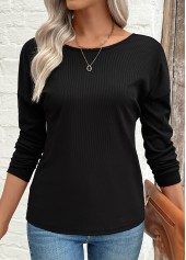 Black Patchwork Long Sleeve Round Neck T Shirt | thumb picture 