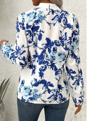 White Plants Print Long Sleeve Split Neck Blouse | thumb picture 