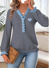 Dark Grey Marl Frill Long Sleeve T Shirt