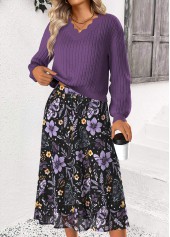 Dusty Purple Tummy Coverage Floral Print Top and Skirt | thumb picture 
