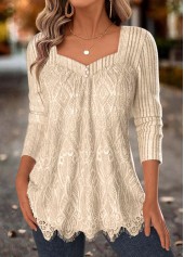 Beige Tummy Coverage Long Sleeve Square Neck T Shirt