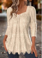 Beige Tummy Coverage Long Sleeve Square Neck T Shirt | thumb picture 