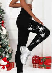 Black Snowflake Print High Waisted Ankle Length Leggings | thumb picture 