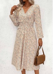Multi Color Wrap Ditsy Floral Print Long Sleeve Dress | thumb picture 