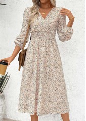 Multi Color Wrap Ditsy Floral Print Long Sleeve Dress | thumb picture 