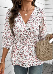 White Layered Ditsy Floral Print Long Sleeve Blouse | thumb picture 