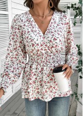 White Layered Ditsy Floral Print Long Sleeve Blouse | thumb picture 