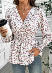 White Layered Ditsy Floral Print Long Sleeve Blouse | thumb picture 