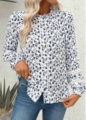 White Patchwork Ditsy Floral Print Long Sleeve Blouse | thumb picture 