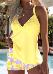 Tummy Coverage Mid Waisted Plants Print Yellow Tankini Set | thumb picture 