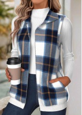 Navy Tummy Coverage Plaid Sleeveless Turn Down Collar Waistcoat | thumb picture 