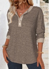 Gray Brown Tummy Coverage Long Sleeve Split Neck Sweatshirt | thumb picture 