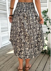 Black Floral Print A Line Elastic Waist Skirt | thumb picture 