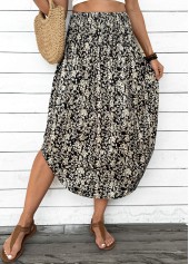 Black Floral Print A Line Elastic Waist Skirt | thumb picture 