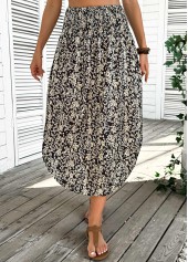 Black Floral Print A Line Elastic Waist Skirt | thumb picture 