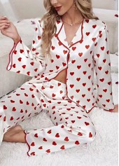 Red Heart Print Long Sleeve Lounge Top and Pants