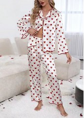 Red Heart Print Long Sleeve Lounge Top and Pants