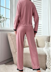 Pink Long Sleeve Round Neck Lounge Top and Pants | thumb picture 