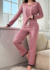 Pink Long Sleeve Round Neck Lounge Top and Pants | thumb picture 