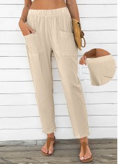Light Camel Straight Leg Elastic Waist High Waisted Pants