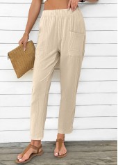 Light Camel Straight Leg Elastic Waist High Waisted Pants | thumb picture 