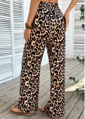 Light Coffee Pocket Leopard Wide Leg Elastic Waist Pants | thumb picture 