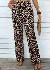 Light Coffee Pocket Leopard Wide Leg Elastic Waist Pants | thumb picture 