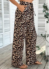 Light Coffee Pocket Leopard Wide Leg Elastic Waist Pants | thumb picture 