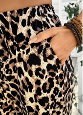 Light Coffee Pocket Leopard Wide Leg Elastic Waist Pants | thumb picture 