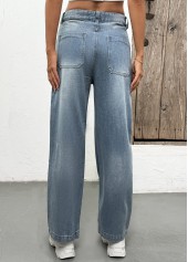 Denim Blue Pocket Straight Leg Button Fly Jeans | thumb picture 