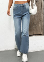 Denim Blue Pocket Straight Leg Button Fly Jeans | thumb picture 
