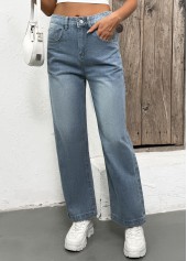 Denim Blue Pocket Straight Leg Button Fly Jeans | thumb picture 