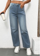 Denim Blue Pocket Straight Leg Button Fly Jeans