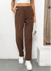 Dark Coffee Pocket Straight Leg Elastic Waist Pants | thumb picture 