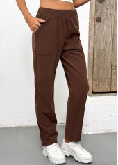 Dark Coffee Pocket Straight Leg Elastic Waist Pants | thumb picture 