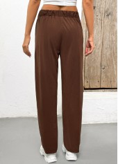 Dark Coffee Pocket Straight Leg Elastic Waist Pants | thumb picture 