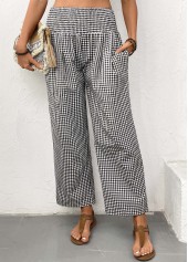Black Plaid Wide Leg Elastic Waist High Waisted Pants | thumb picture 