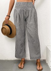 Black Plaid Wide Leg Elastic Waist High Waisted Pants