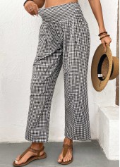 Black Plaid Wide Leg Elastic Waist High Waisted Pants | thumb picture 