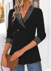 Black Tummy Control Long Sleeve Turn Down Collar Blouse | thumb picture 