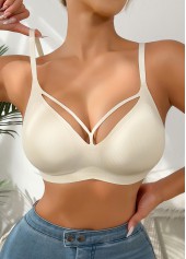 Beige Color V Neck Detail Bra