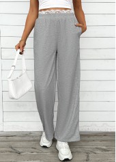 Grey Soft Wide Leg Elastic Waist High Waisted Pants | thumb picture 