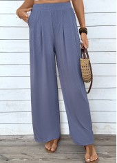 Blue Wide Leg Elastic Waist High Waisted Pants | thumb picture 