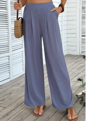 Blue Wide Leg Elastic Waist High Waisted Pants