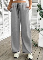 Grey Pocket Wide Leg Elastic Waist High Waisted Pants