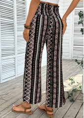 Gray Brown Tribal Print Wide Leg Elastic Waist Pants | thumb picture 