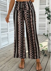 Gray Brown Tribal Print Wide Leg Elastic Waist Pants | thumb picture 