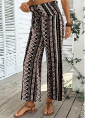 Gray Brown Tribal Print Wide Leg Elastic Waist Pants | thumb picture 