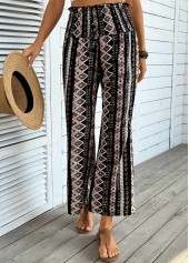 Gray Brown Tribal Print Wide Leg Elastic Waist Pants | thumb picture 